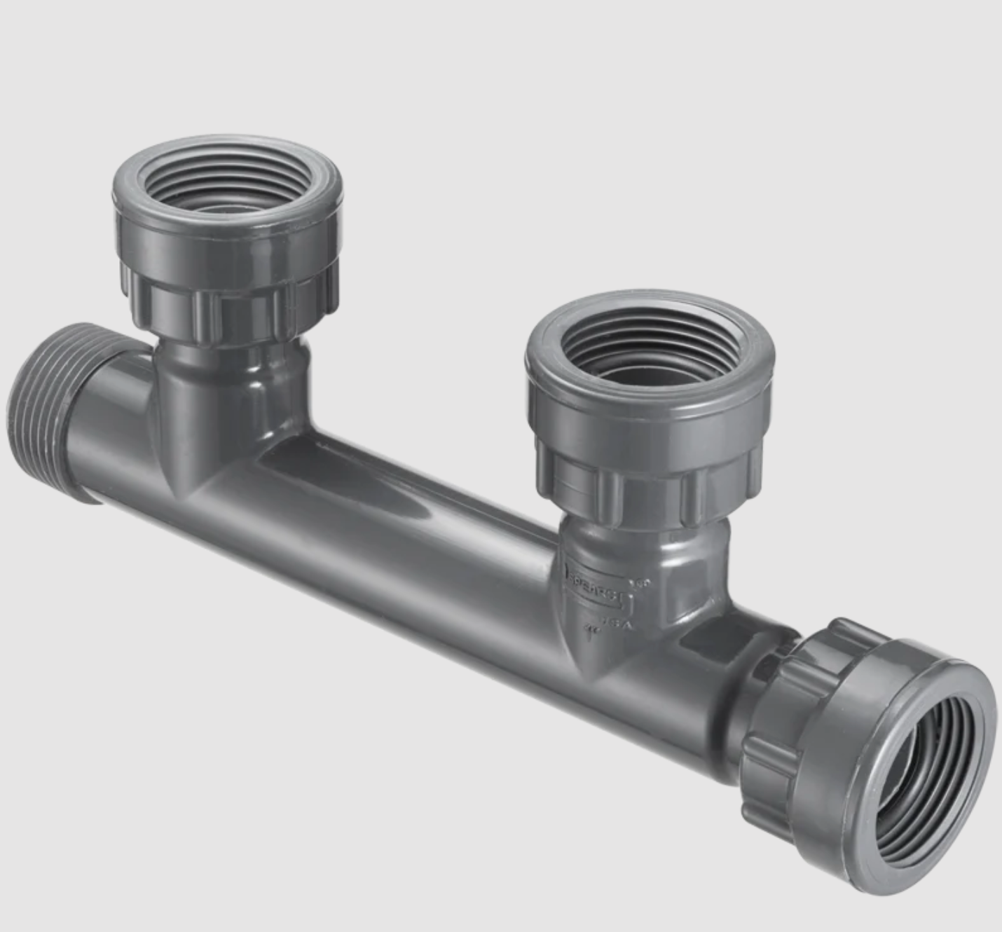 1 PVC 2-PORT MNIFLD TEE SWVLXMIPTX2-SWVL