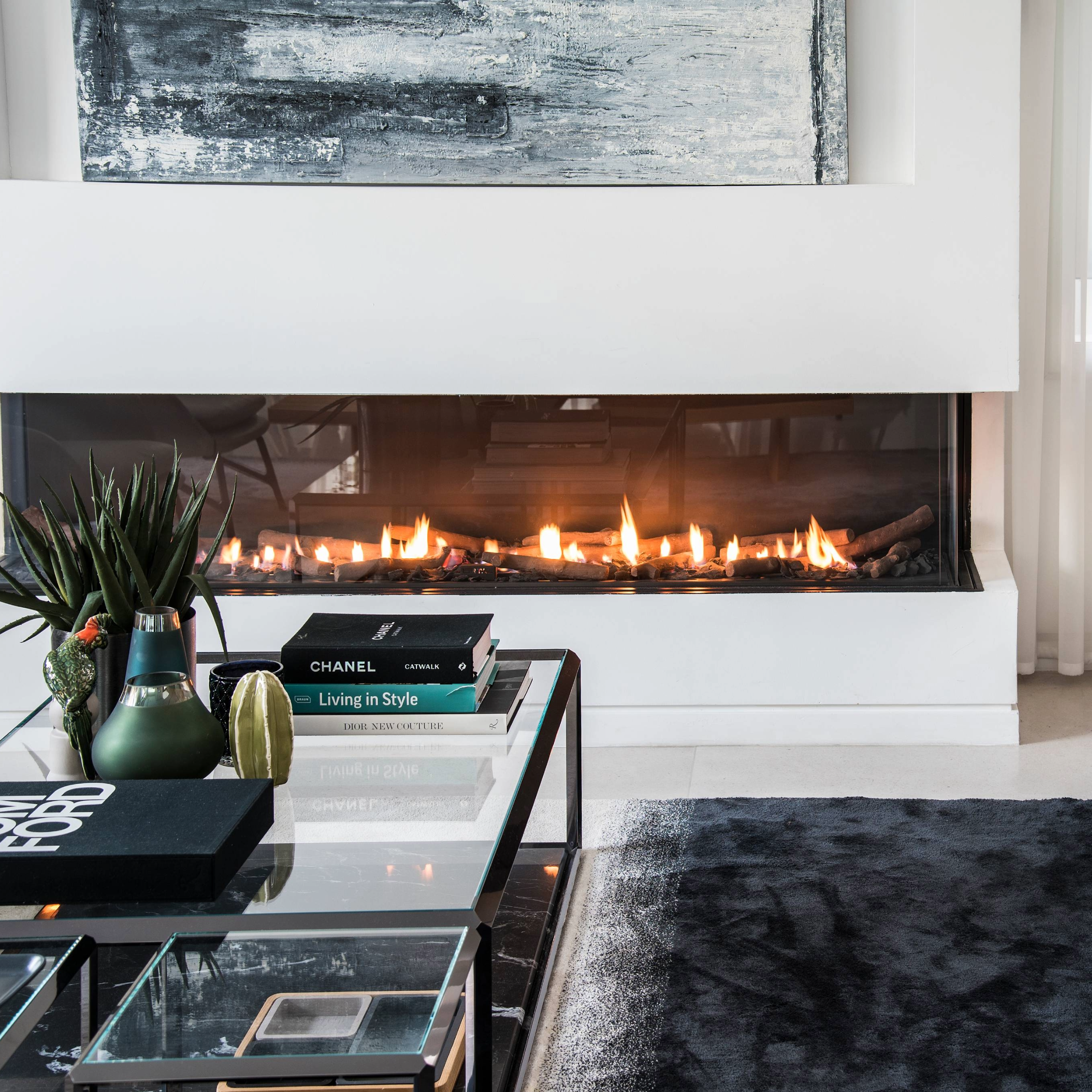 Three Sided Fireplace with Standard Burner and Protective Screen