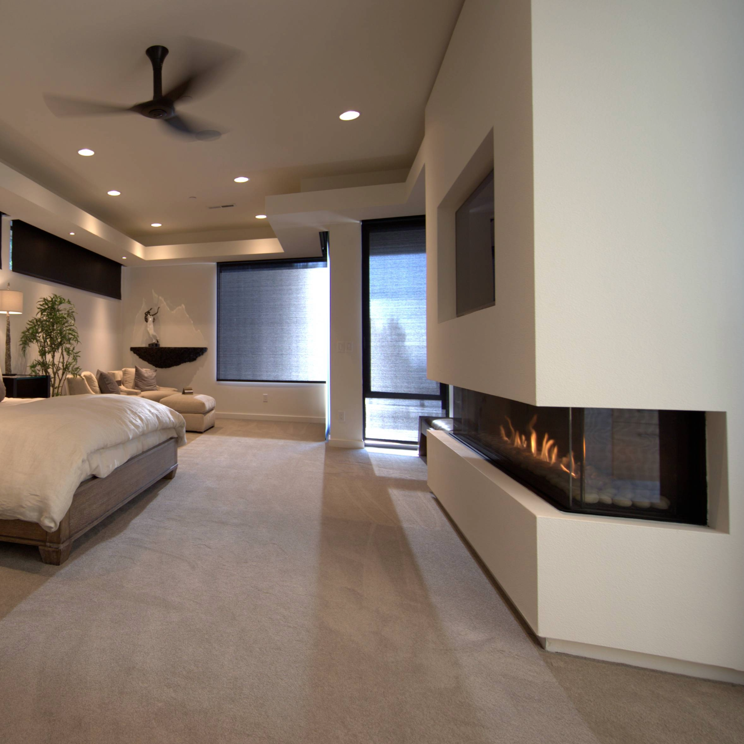 Three Sided Fireplace with Standard Burner and Protective Screen