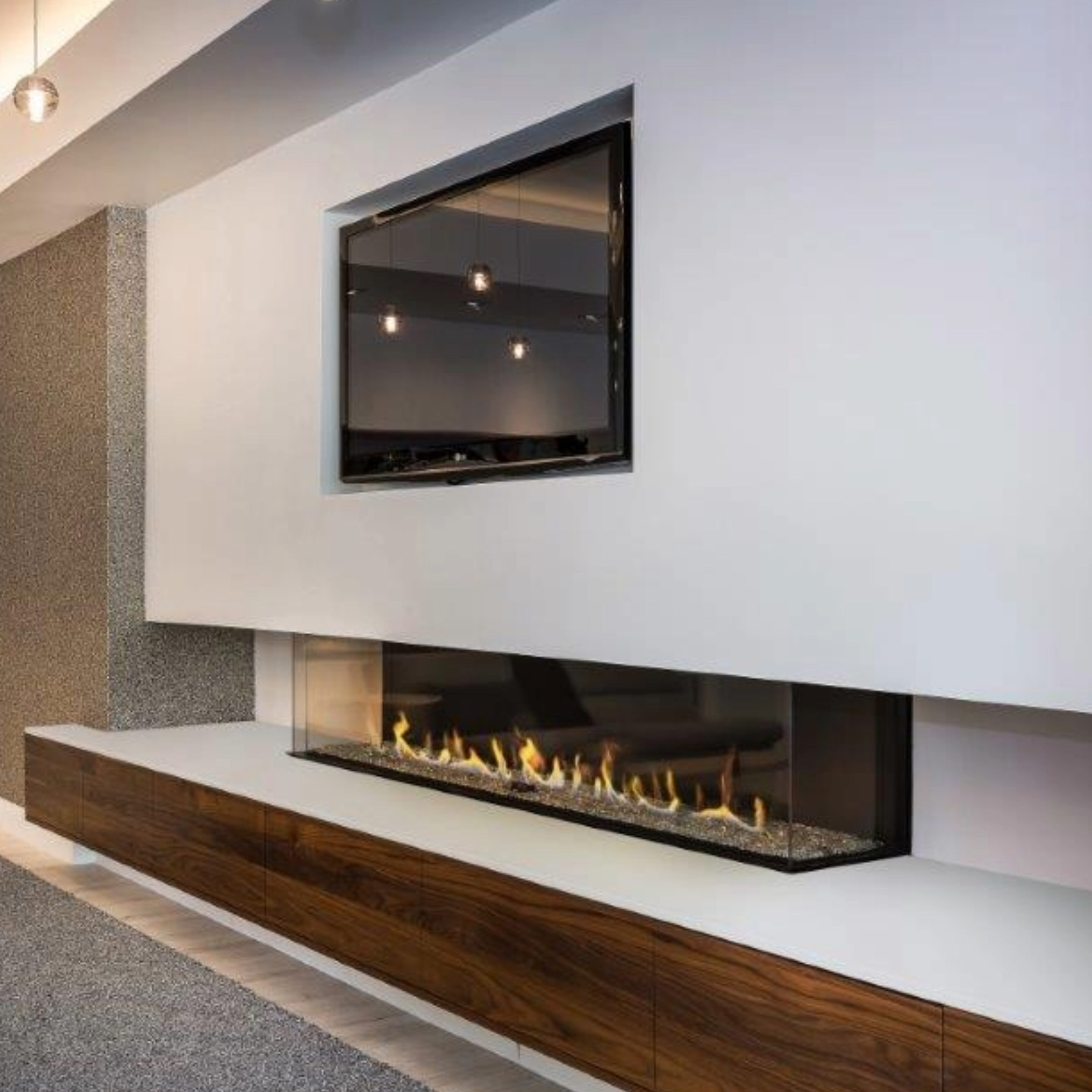 Three Sided Fireplace with Standard Burner and Protective Screen