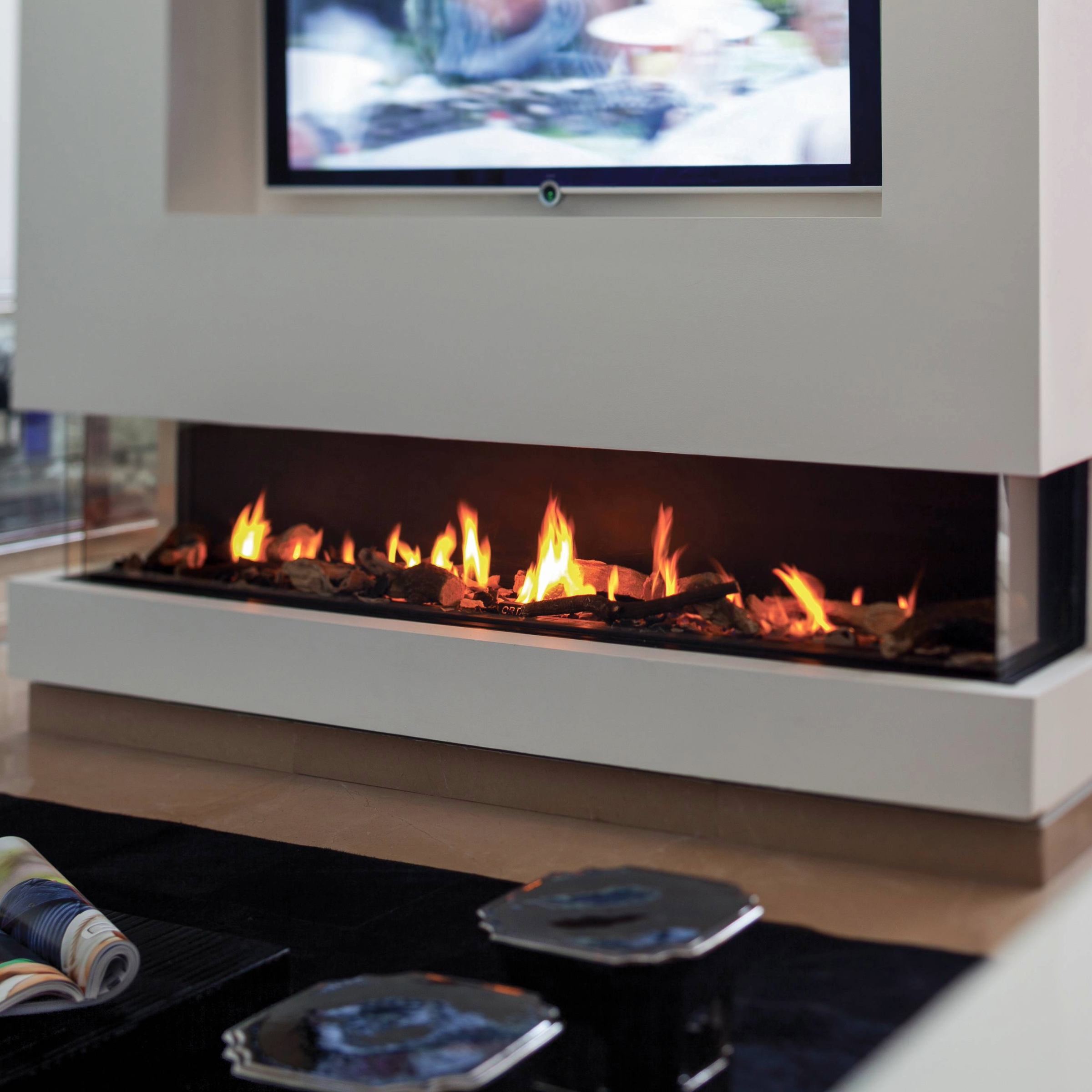 Three Sided Fireplace with Standard Burner and Double Glass
