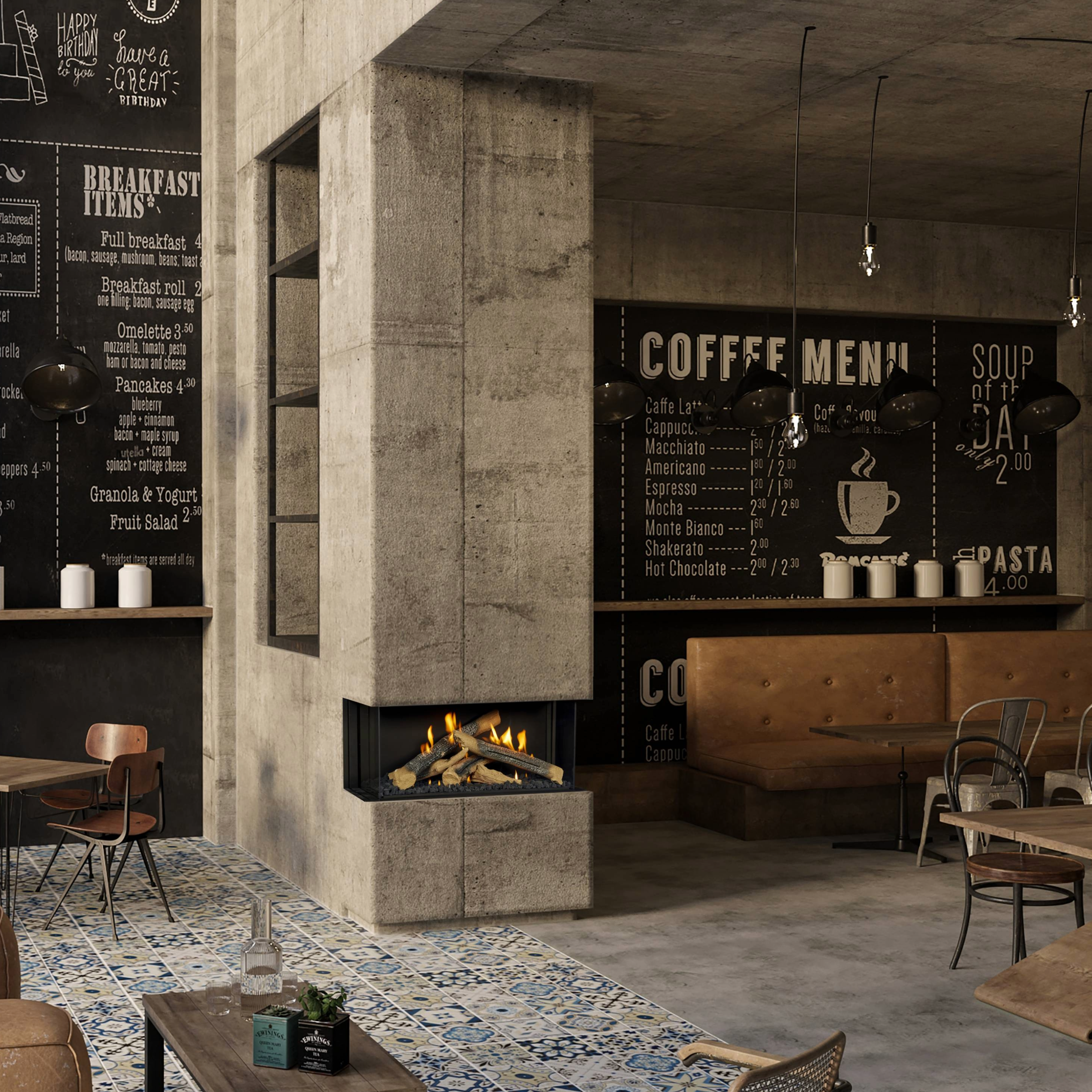 Three Sided Fireplace with Wilderness Burner and Protective Screen