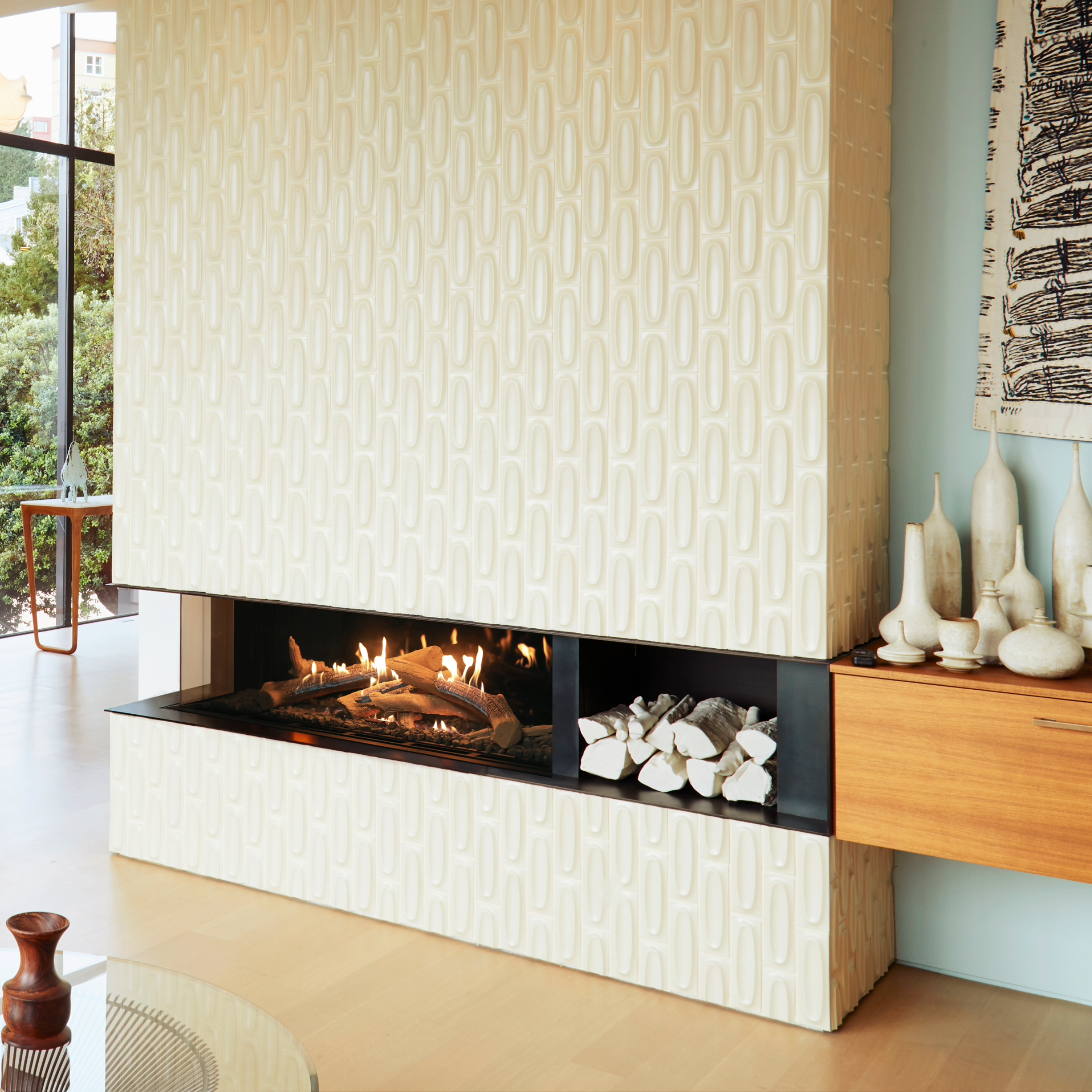 Left Side Corner Fireplace with Wilderness Burner and Double Glass