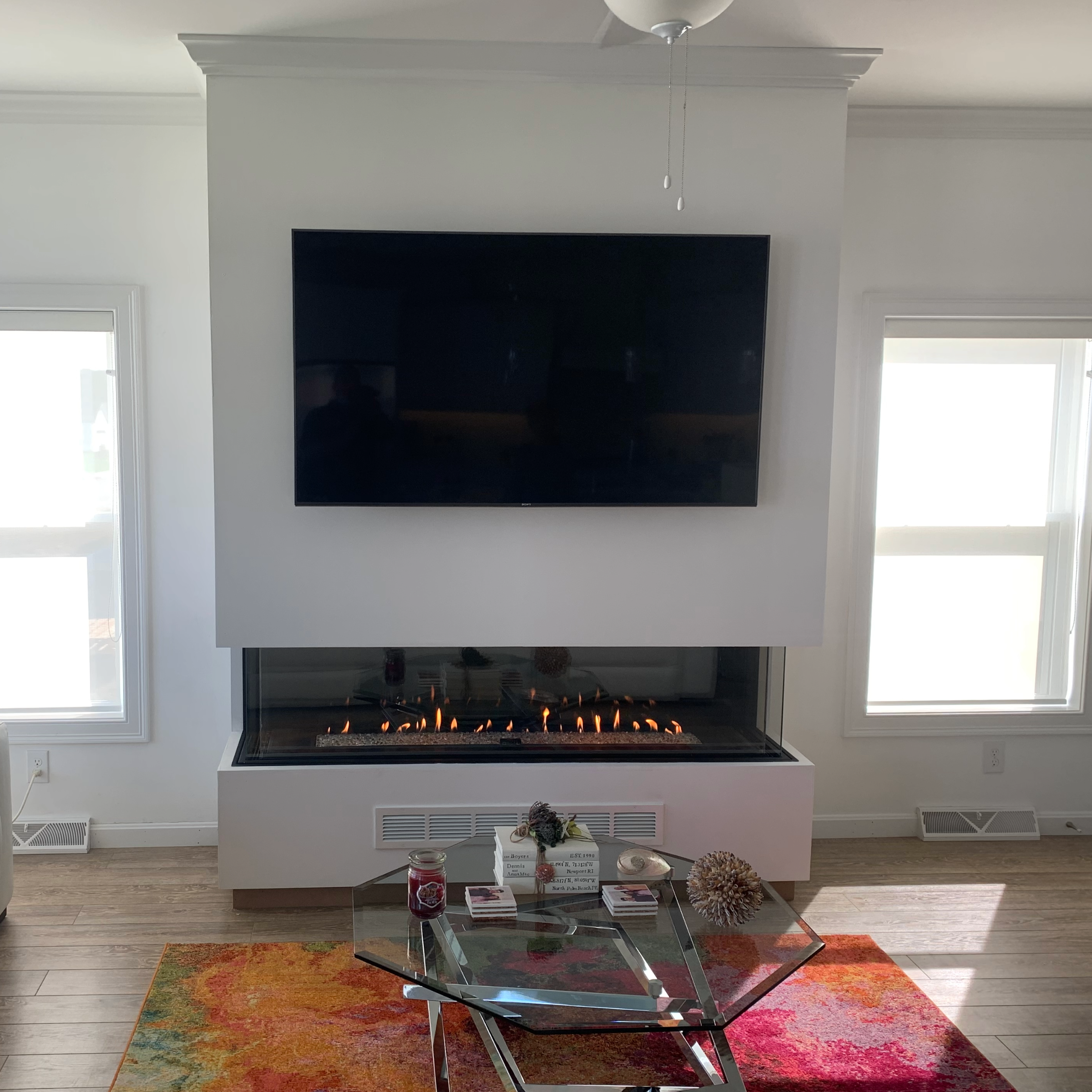 Three Sided Fireplace with Standard Burner and Double Glass