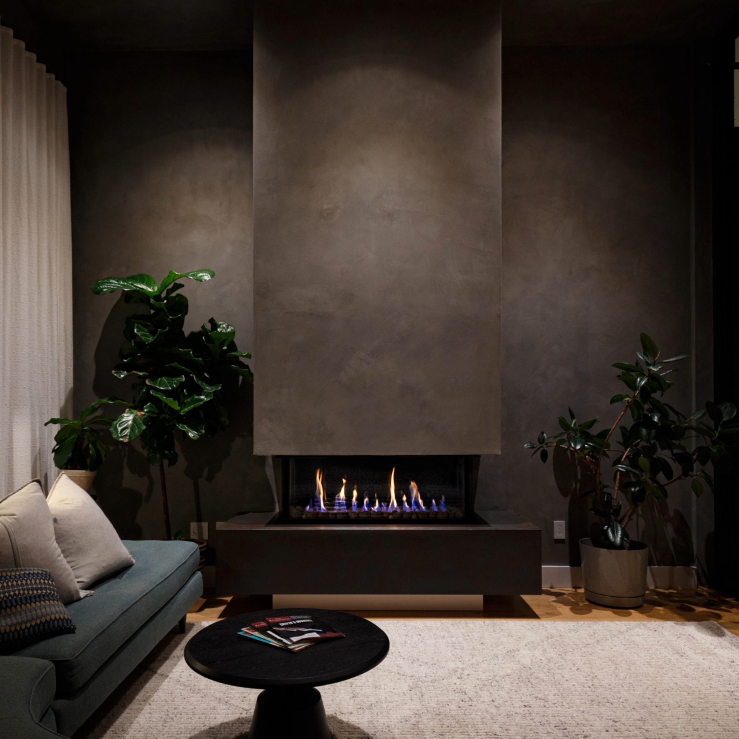 Three Sided Fireplace with Standard Burner and Protective Screen