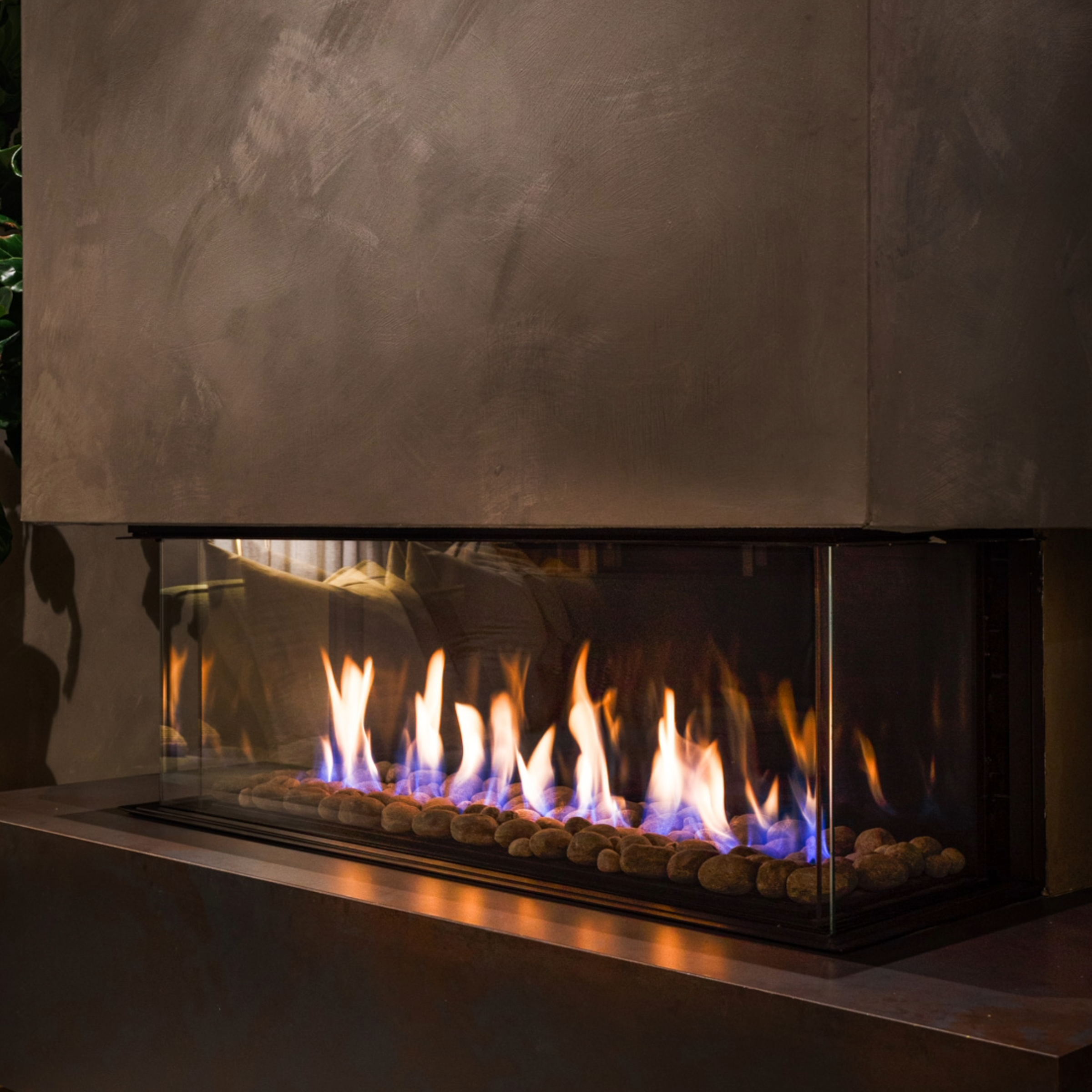 Three Sided Fireplace with Standard Burner and Double Glass