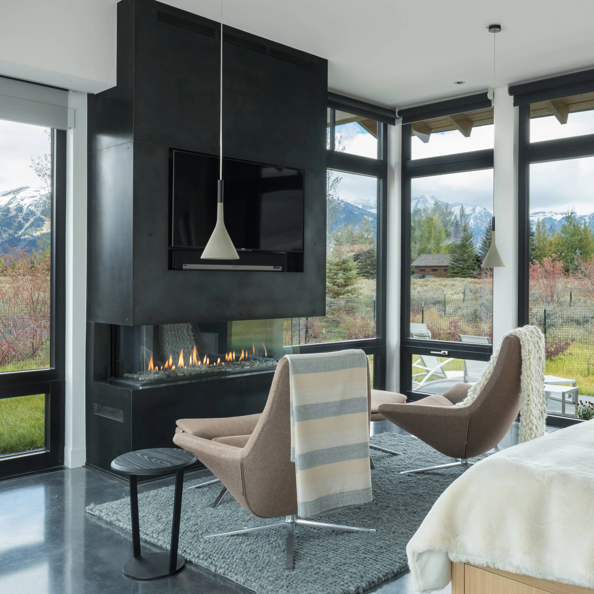 Three Sided Fireplace with Standard Burner and Protective Screen