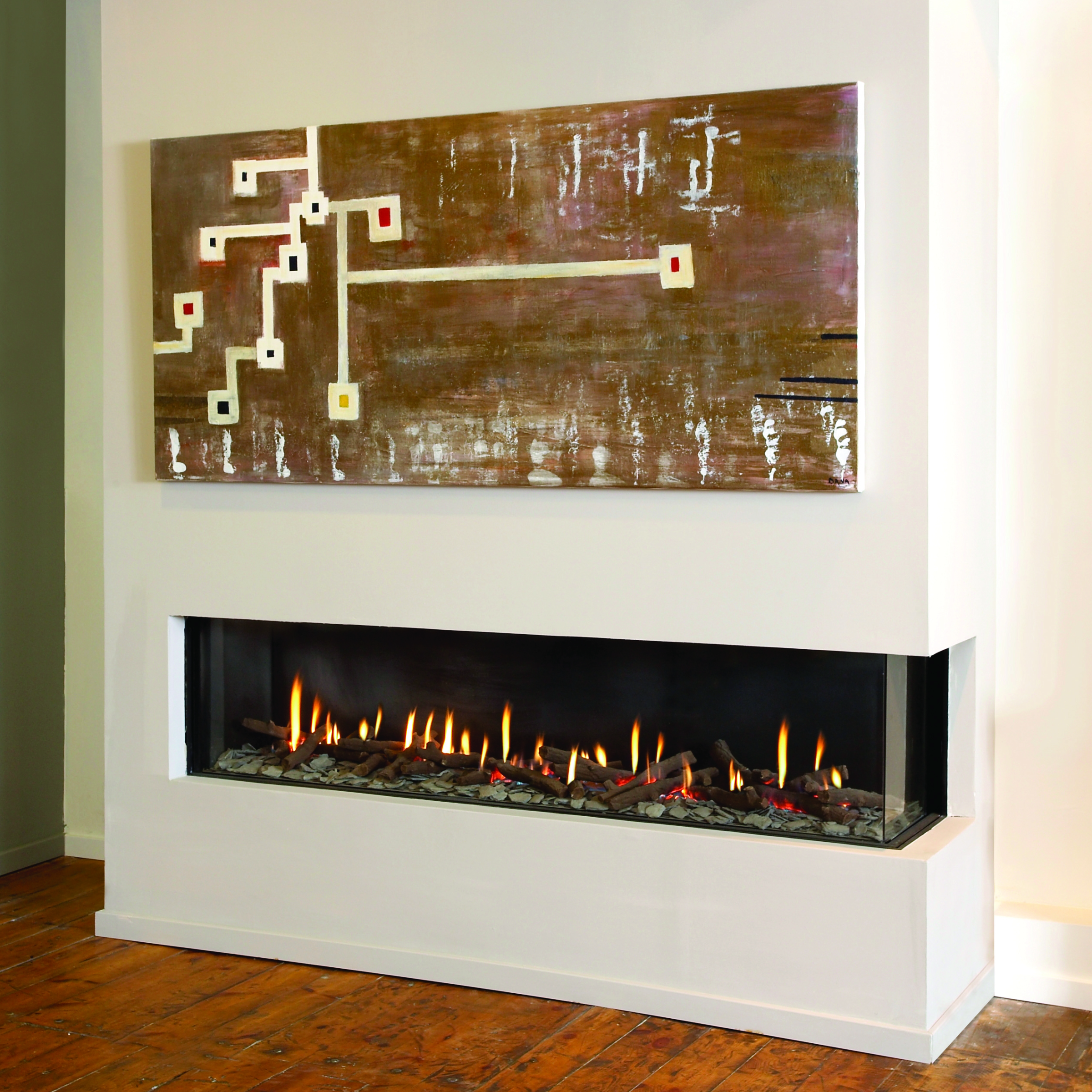 Right Side Corner Fireplace with Standard Burner and Protective Screen