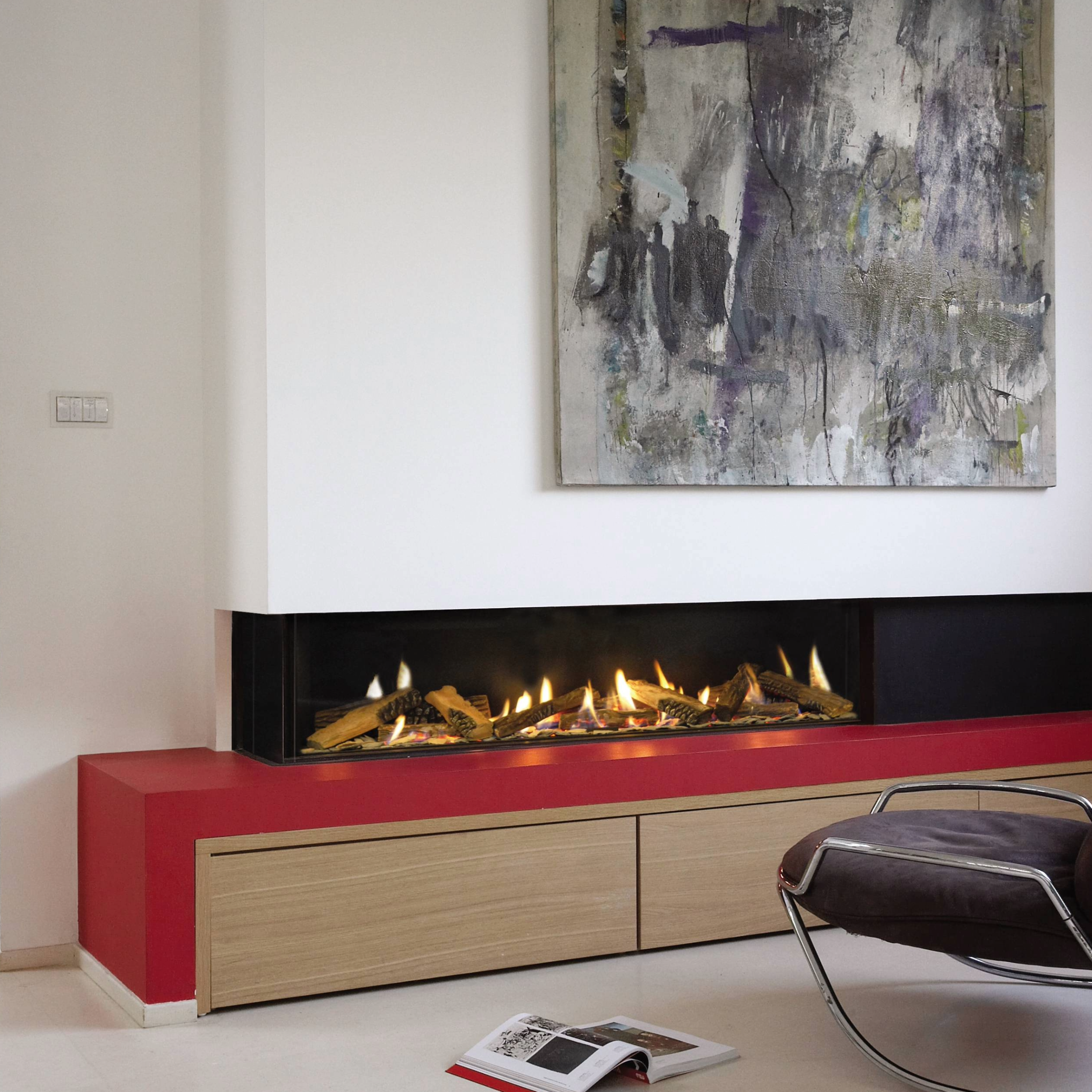 Right Side Corner Fireplace with Standard Burner and Double Glass