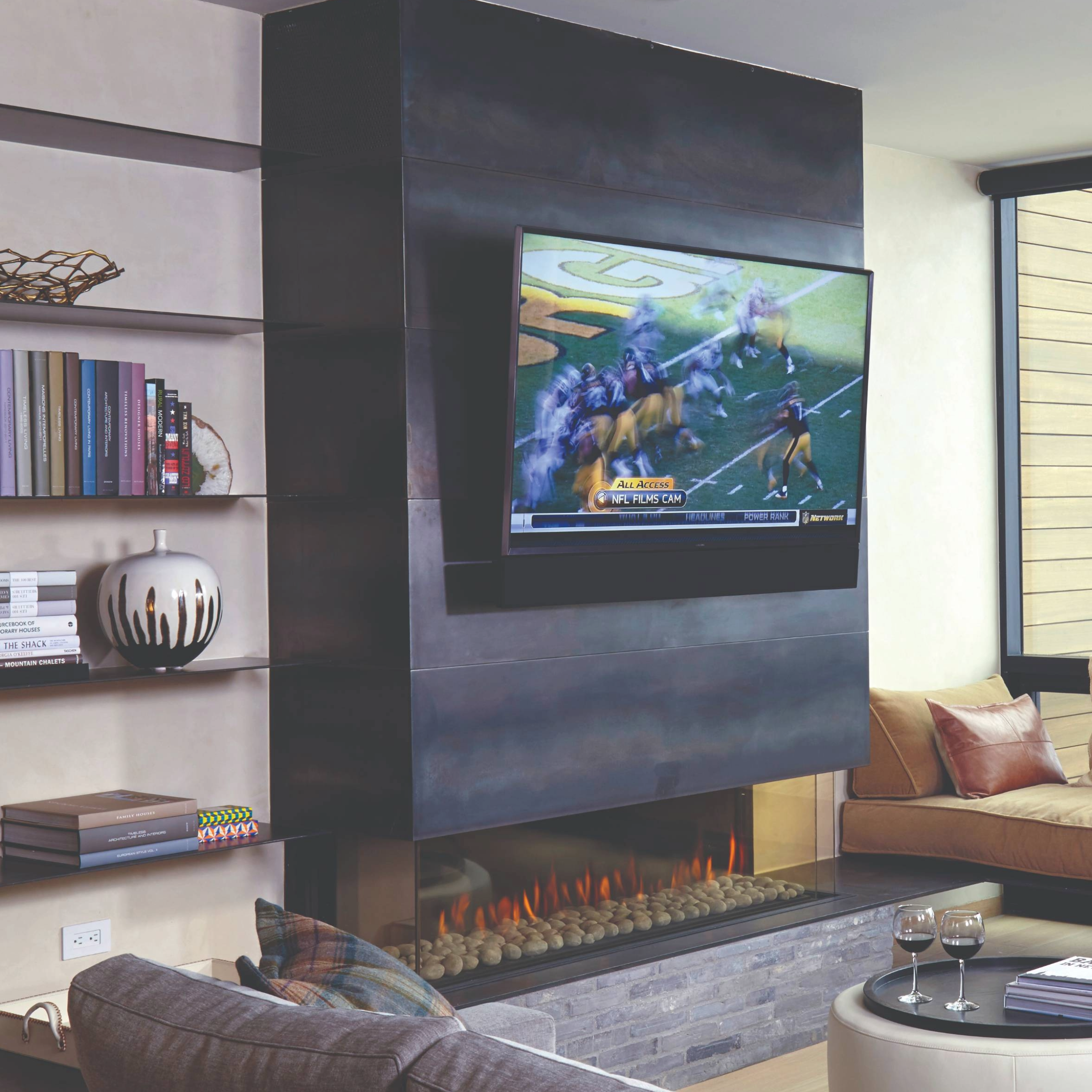 Three Sided Fireplace with Standard Burner and Protective Screen