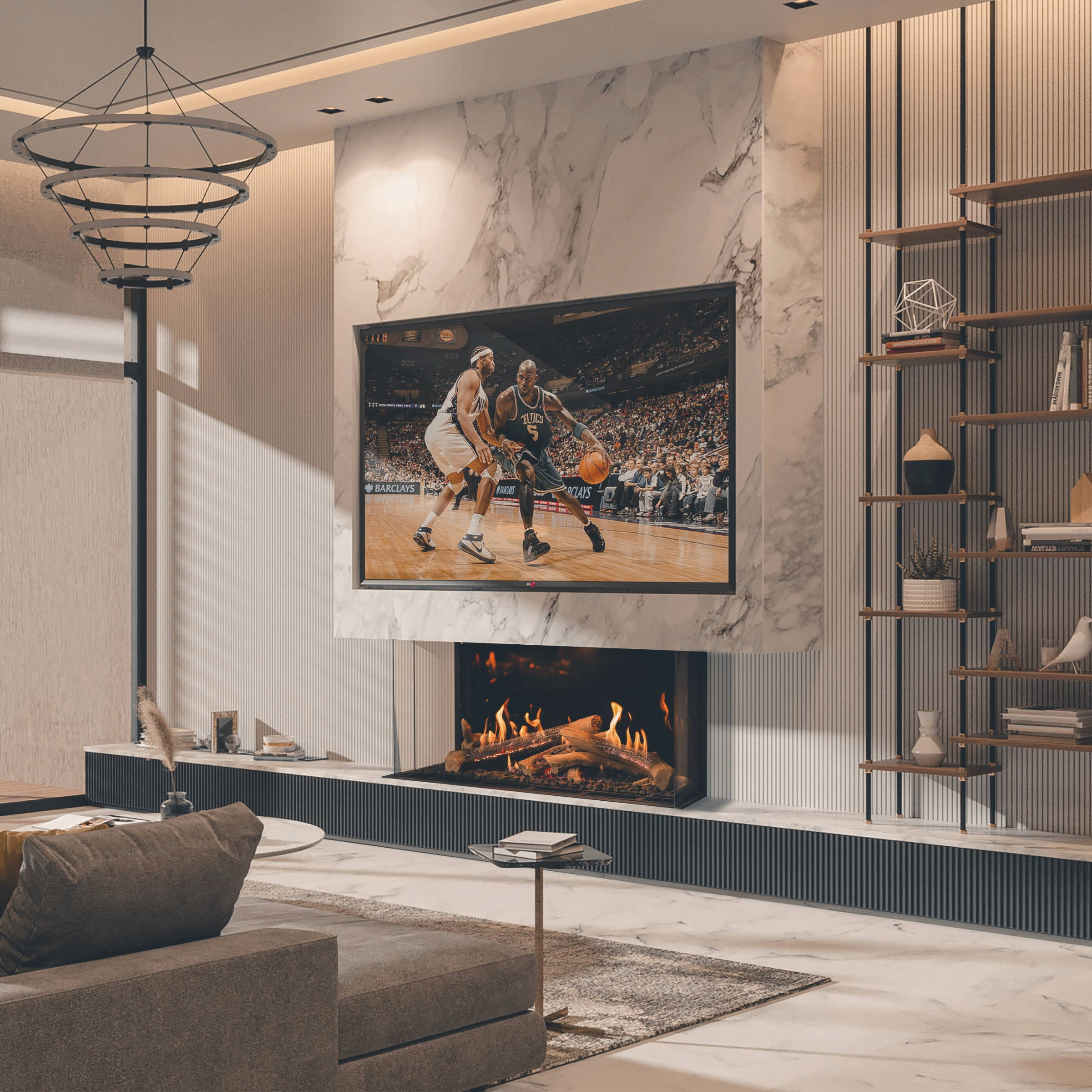 Three Sided Fireplace with Wilderness Burner and Protective Screen