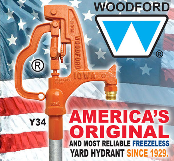 Orange yard hydrant with freeze-less valve and top spout, model Y34.