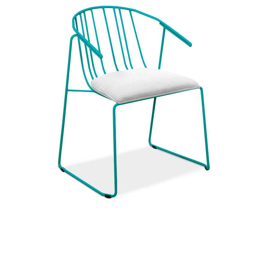 Intercoastal Dining Chair with Arms - Aquamarine Powder Coat - Sunbrella Parchment Cushions
