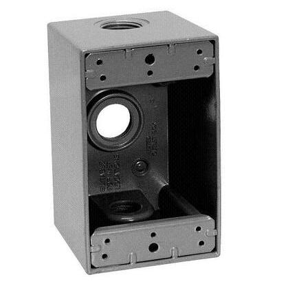 One Gang Outlet Box with 3 Threaded Outlets - 1/2" Holes