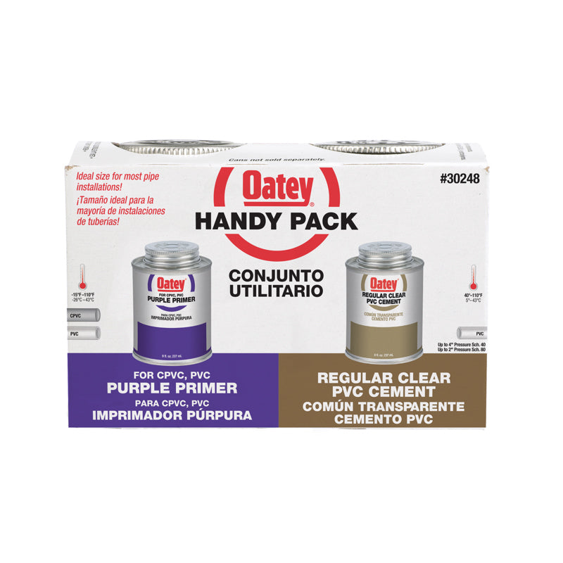 Oatey 8 oz. Purple Primer and PVC Regular Clear Cement Handy Pack
