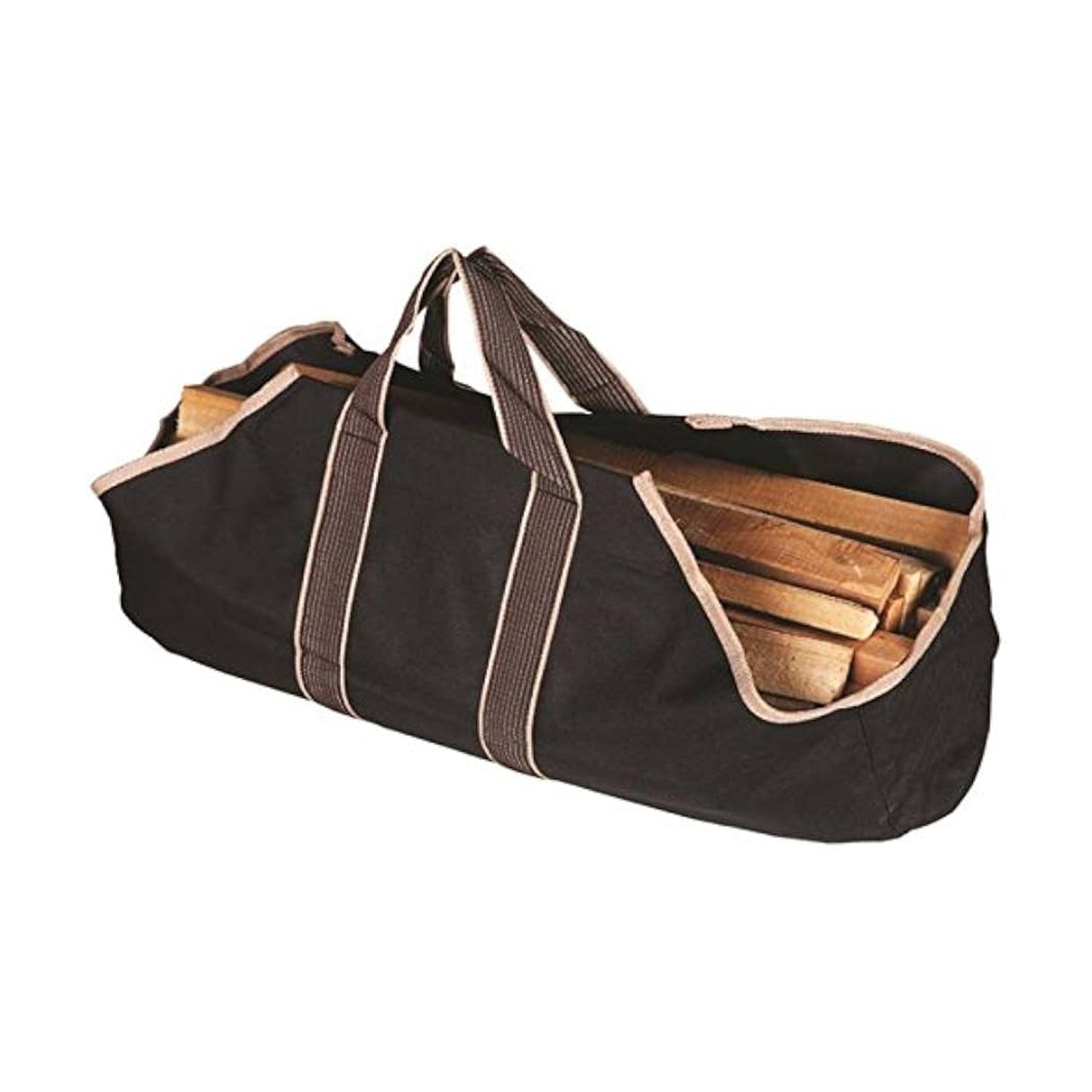 Black Canvas Log Carrier with Tan Handles