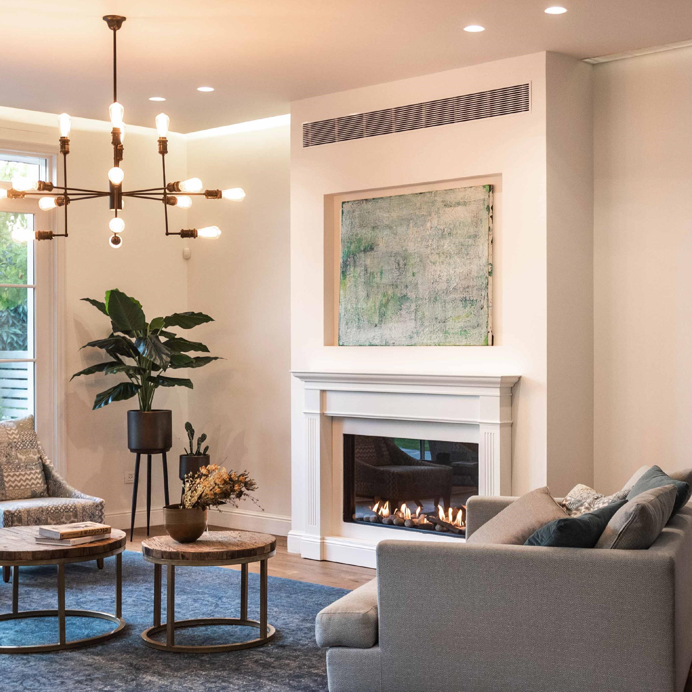 Front Facing Fireplace with Standard Burner and Protective Screen