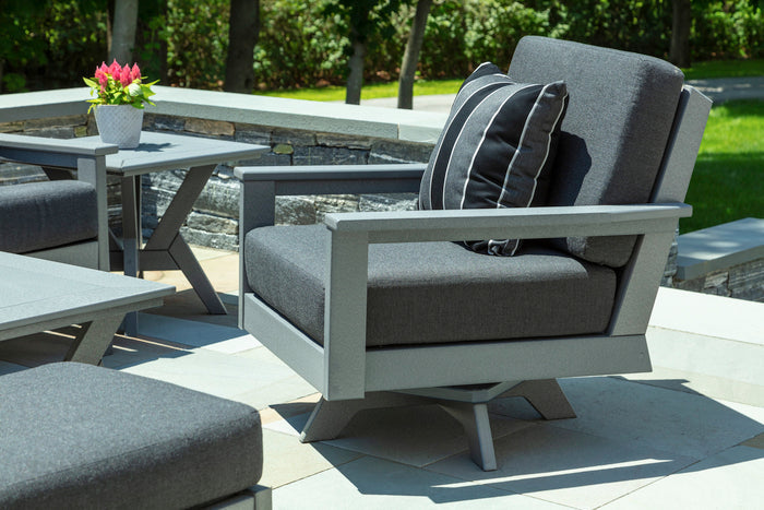DEX Swivel Lounge Chair - Heathered Dune w/Sunbrella Canvas Sea Salt Cushions