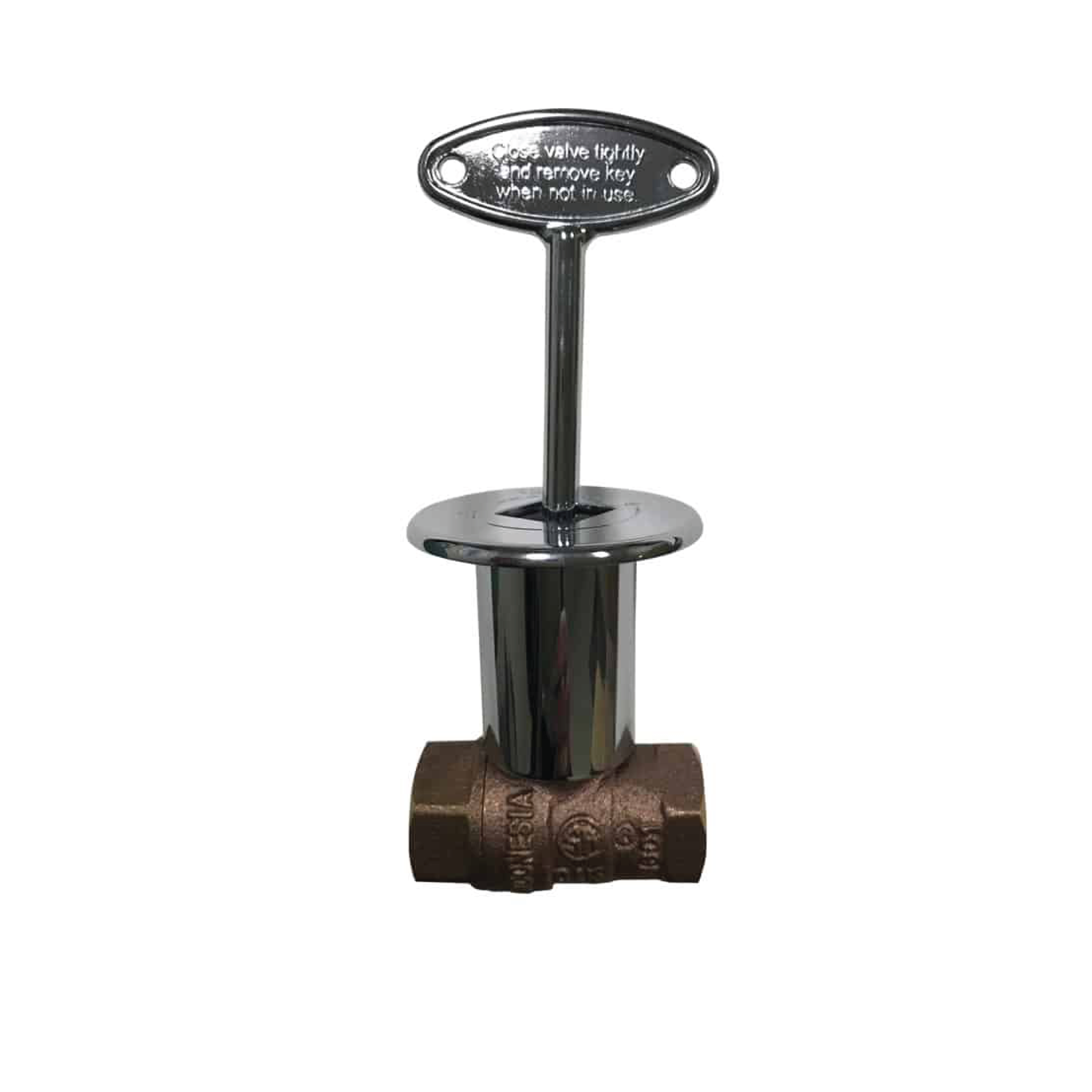 Polished chrome straight valve with round flange and 3 in key, bronze valve body