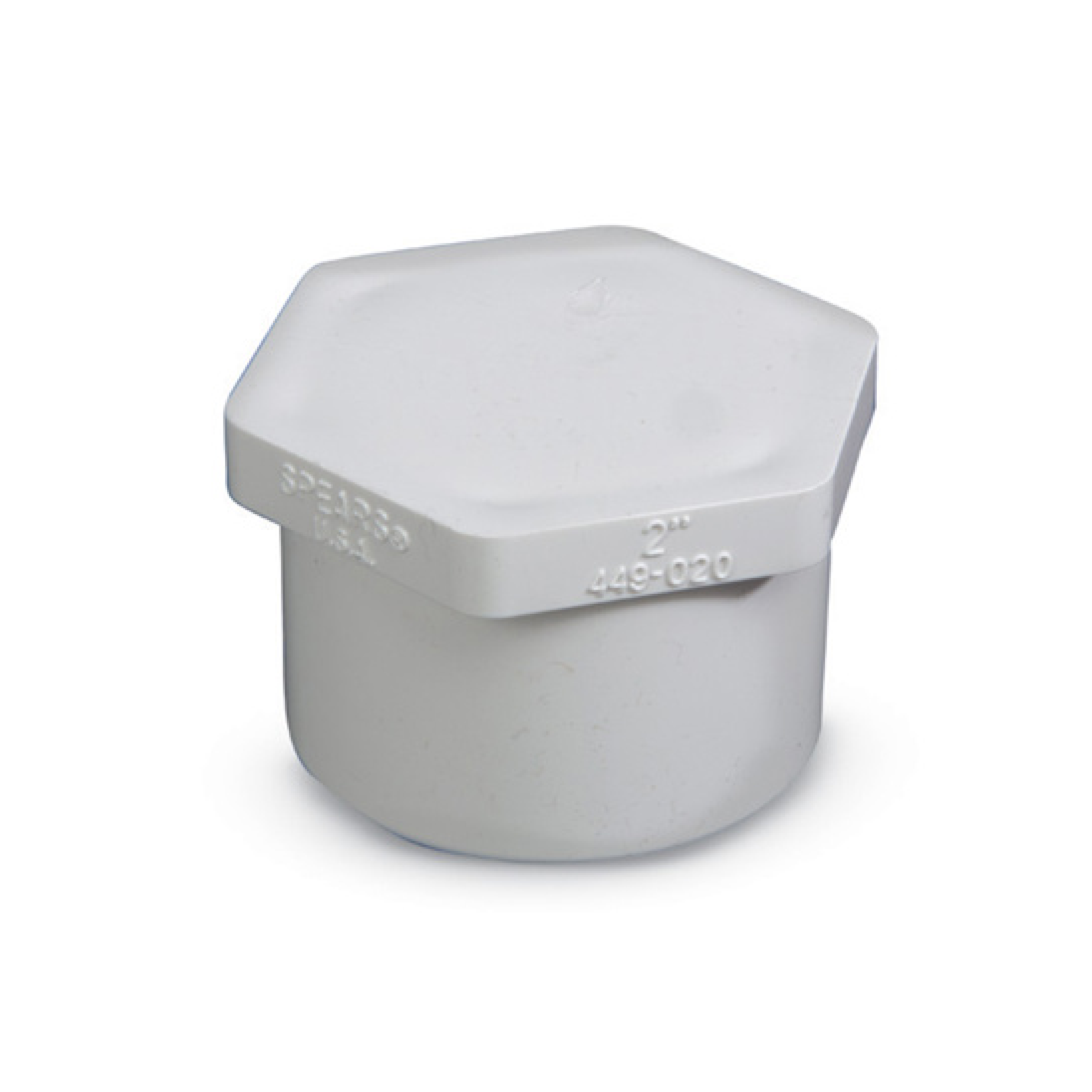 1-inch slip plug fitting with hex top and cylindrical body, light gray
