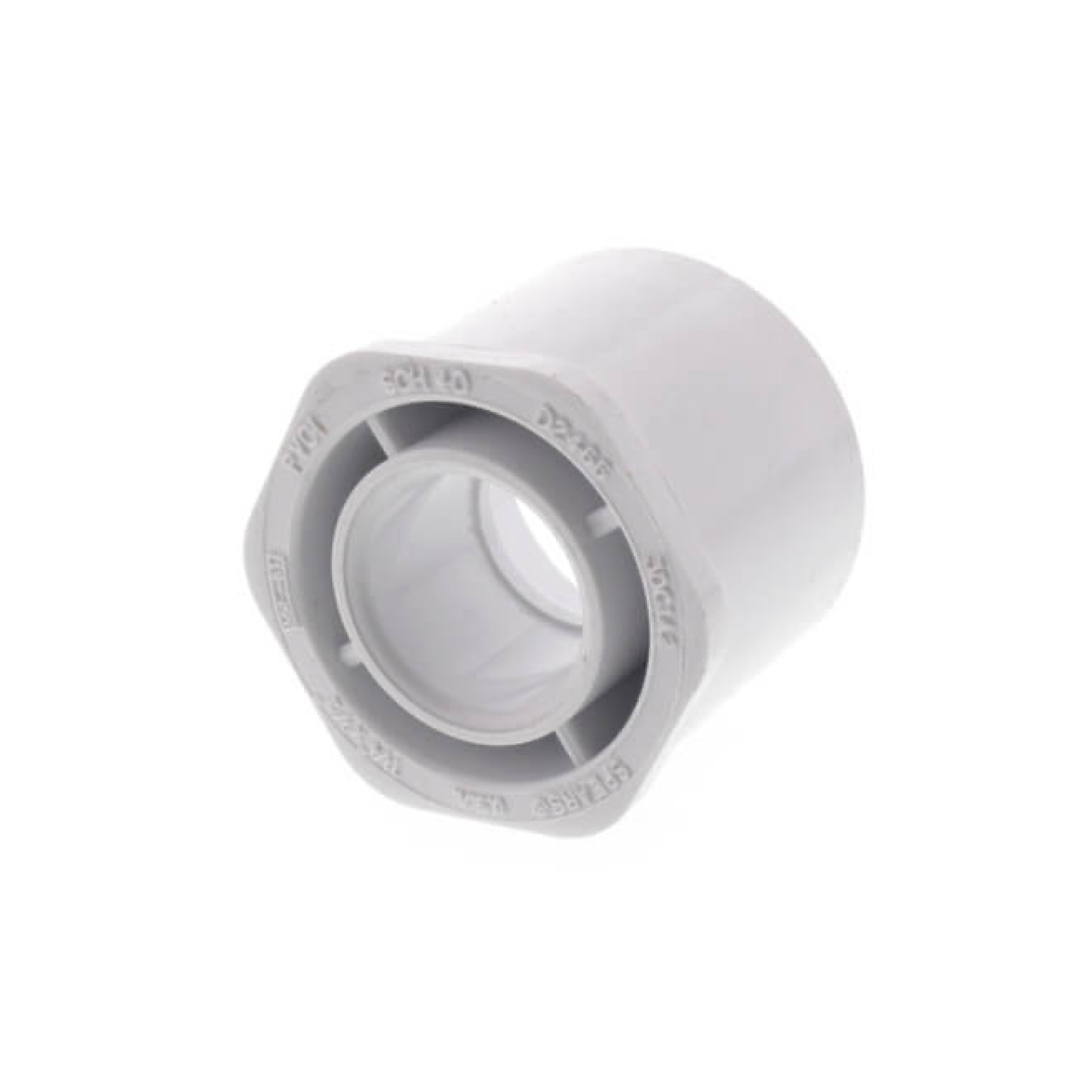Gray plastic slip bushing, 1.25 in x 3/4 in, round bore