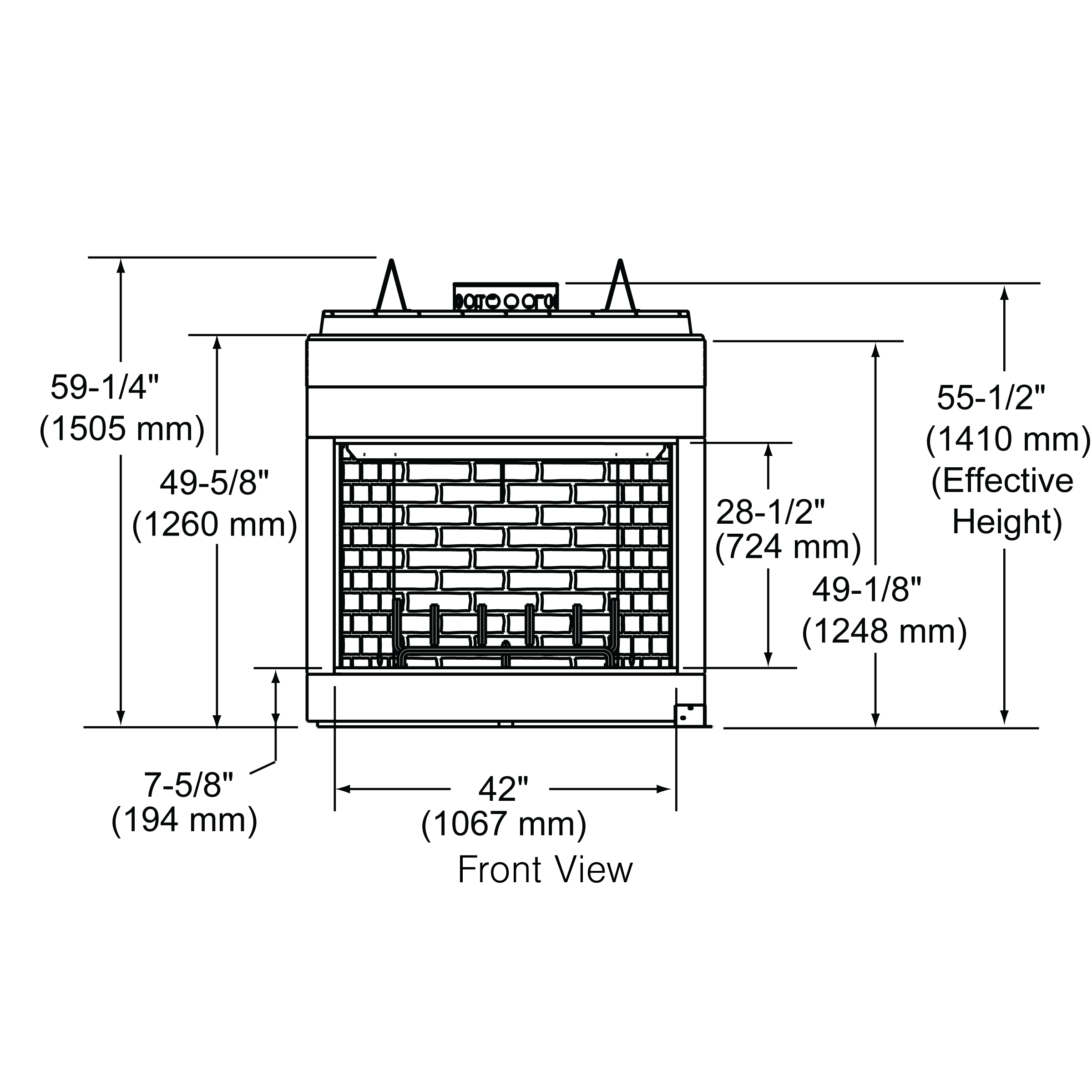 Wood burning fireplace unit with front opening