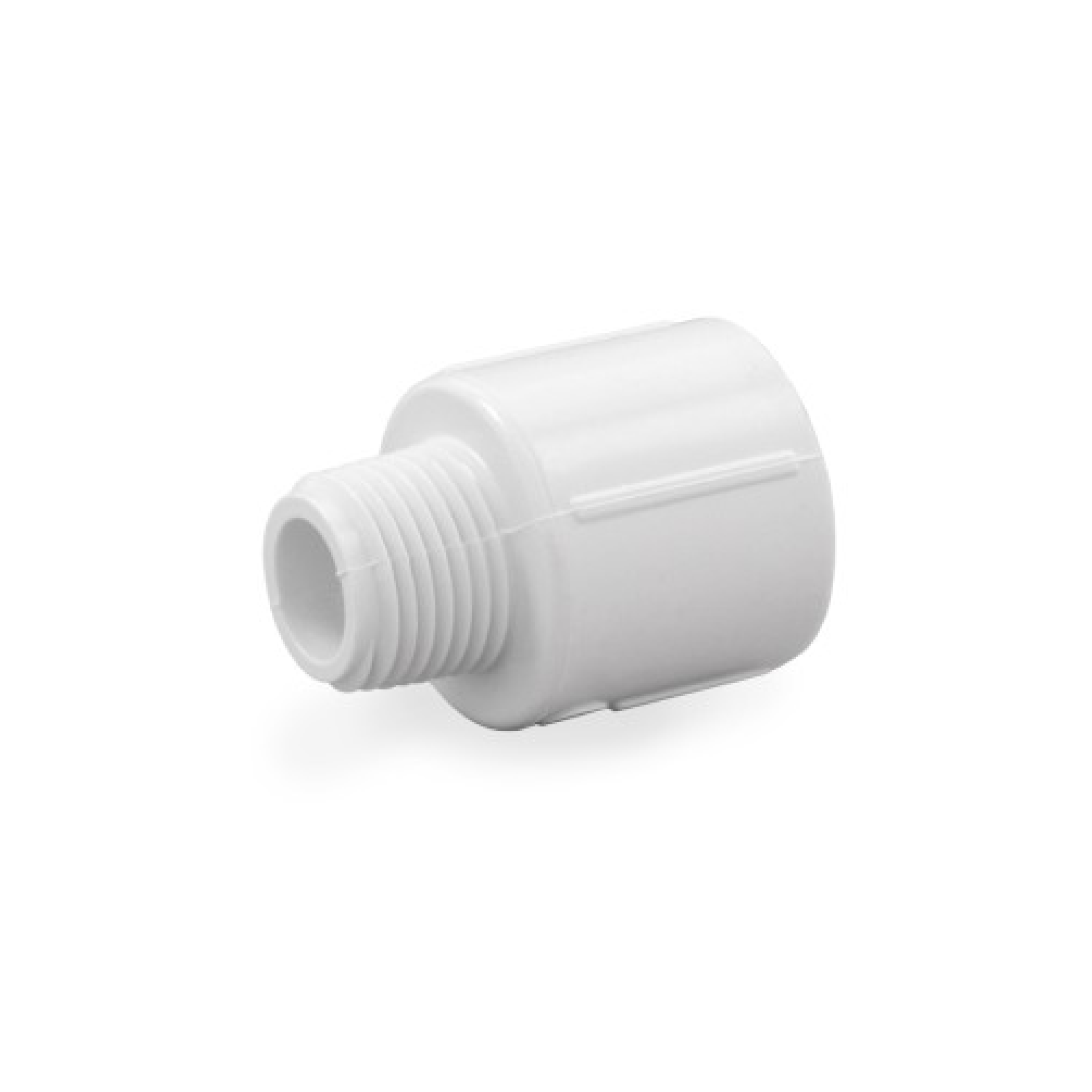 Plumbing adapter with 3/4 in male threads and 1/2 in slip, white plastic