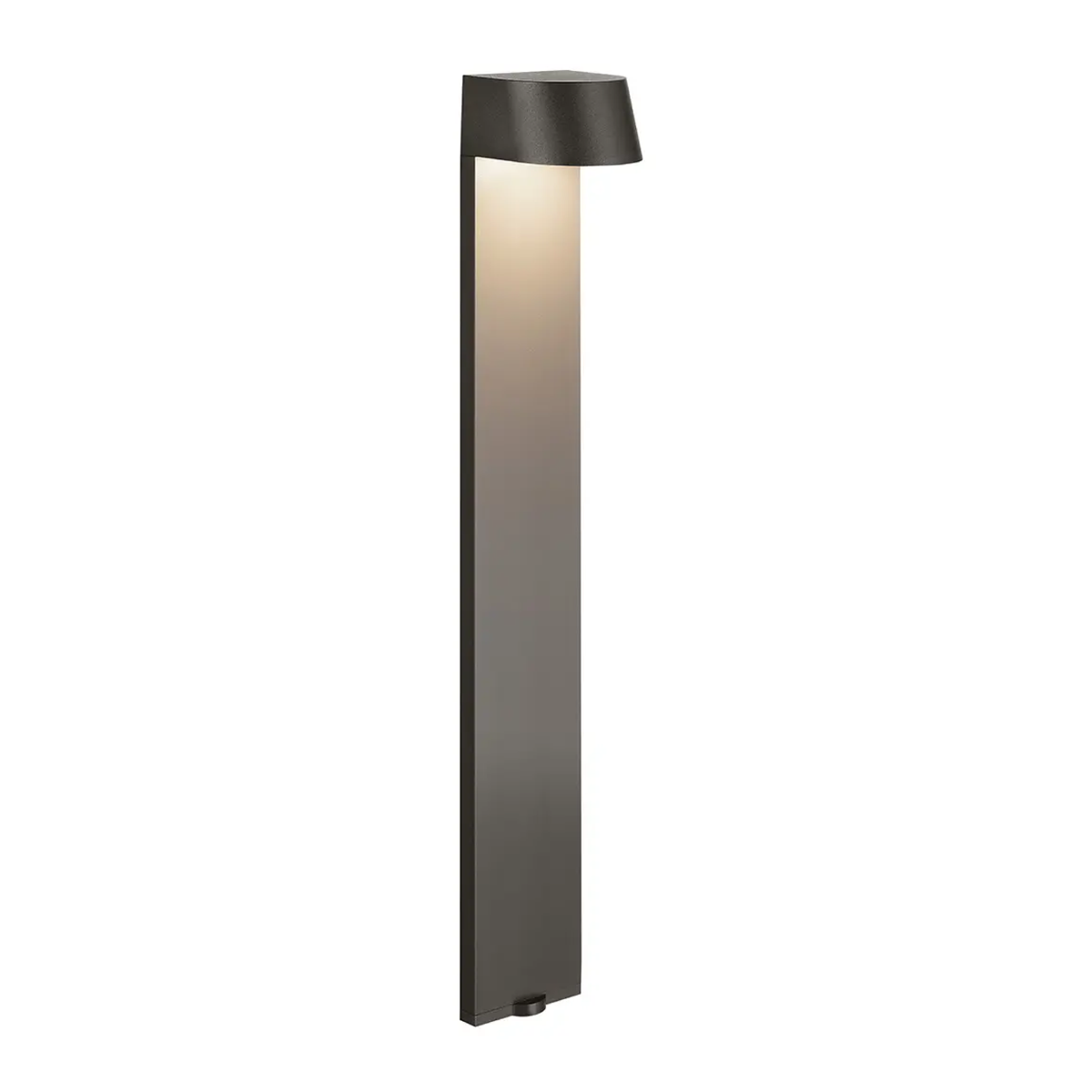 Dark gray flared-top path light with a tall rectangular body and downward-facing light.