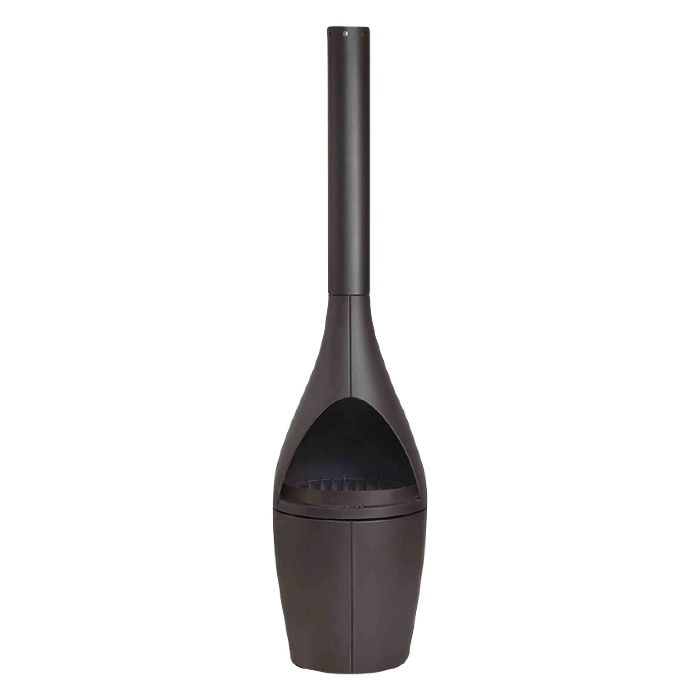 Morsø Kamino outdoor fireplace with tall chimney and rounded black body
