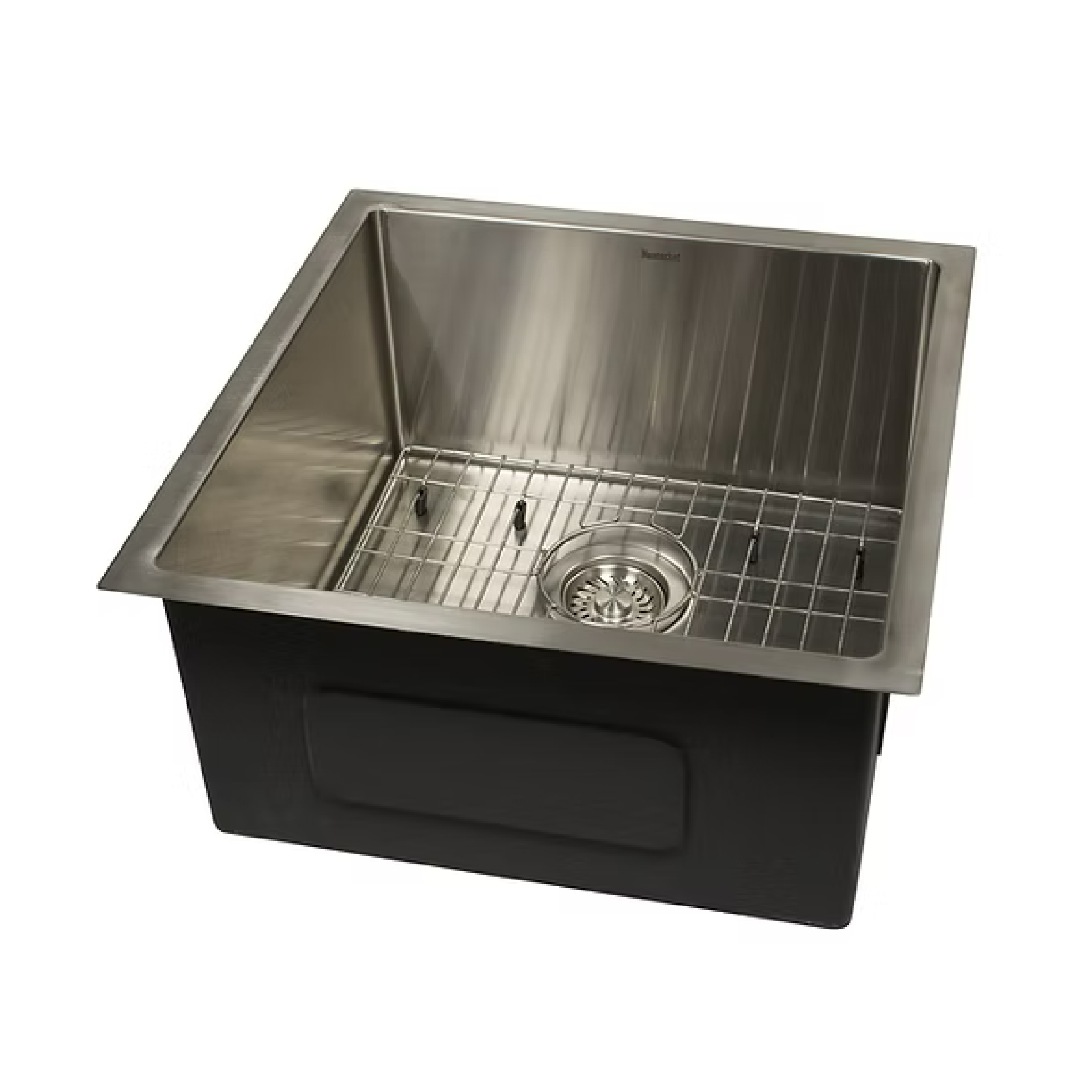 Stainless steel undermount sink with drain strainer and drying rack, rectangular basin