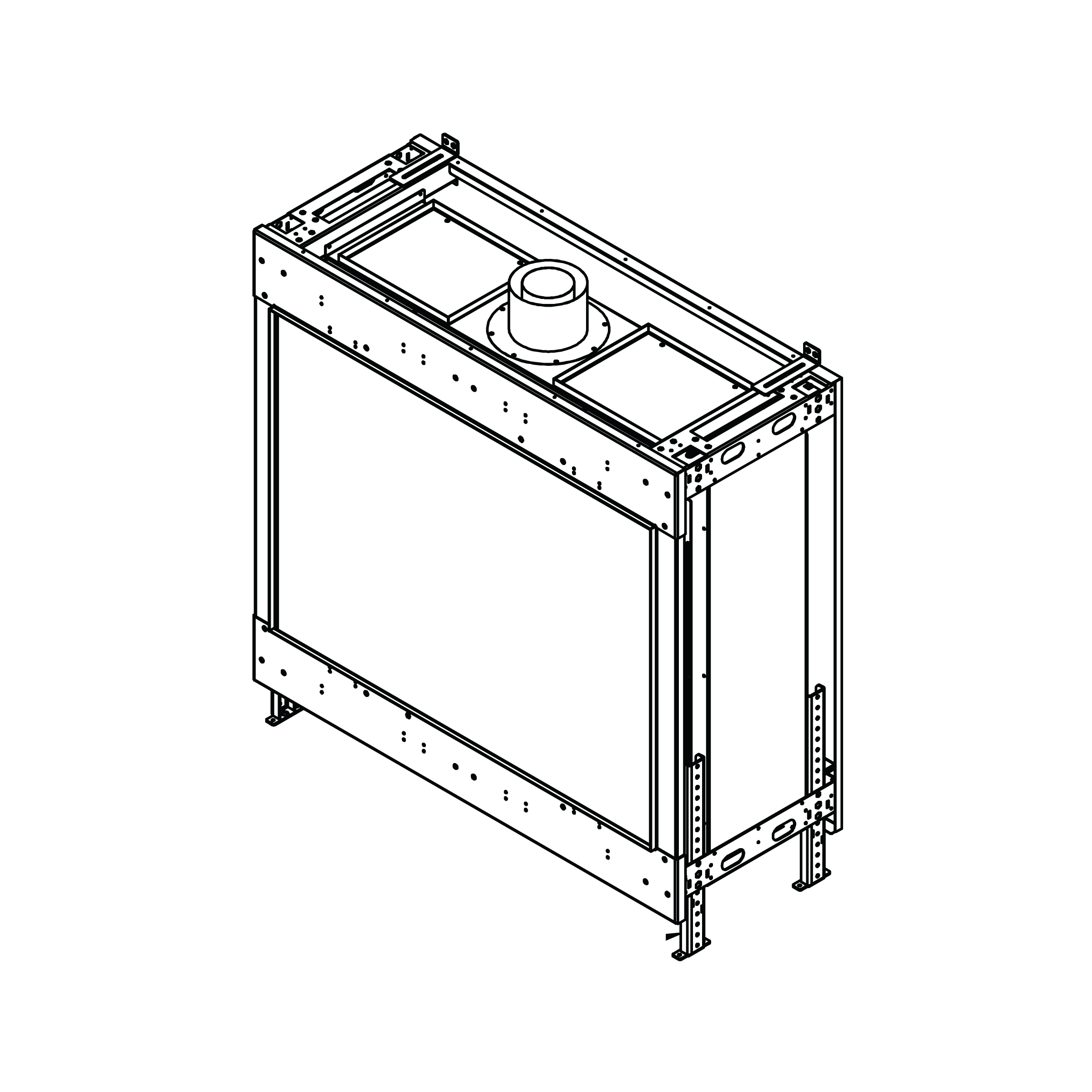 Front-facing gas fireplace insert, 45" x 30", open firebox with burner.