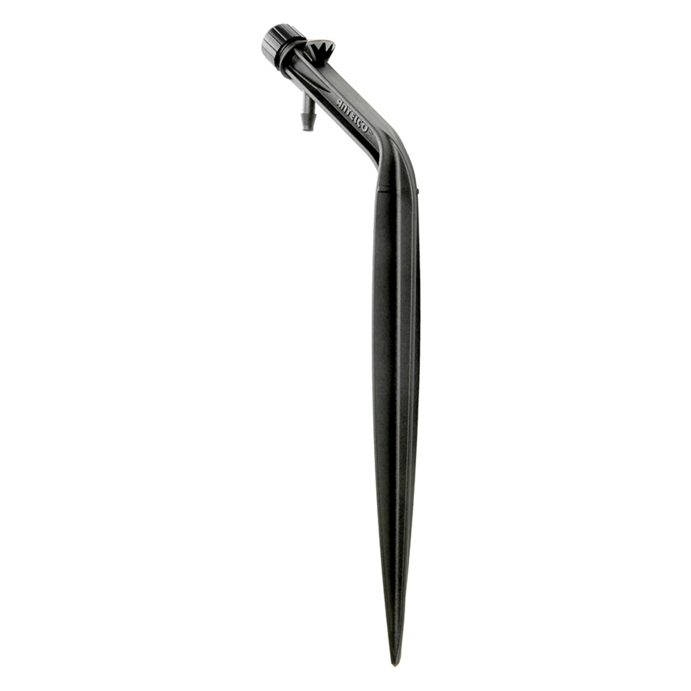 PotStream® adjustable flow watering spike with curved black spout and threaded top