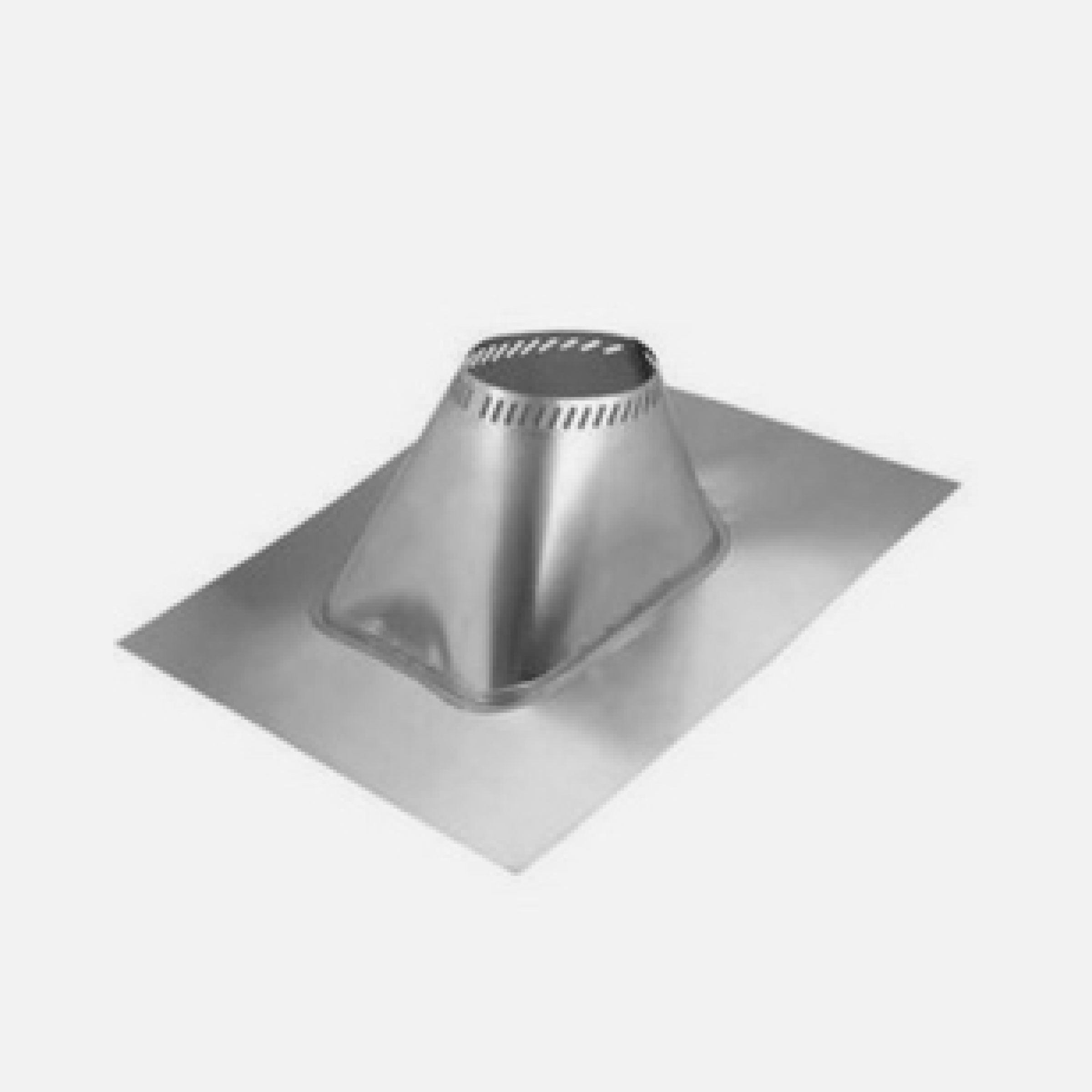 Silver metal roof flashing with conical collar and flat base
