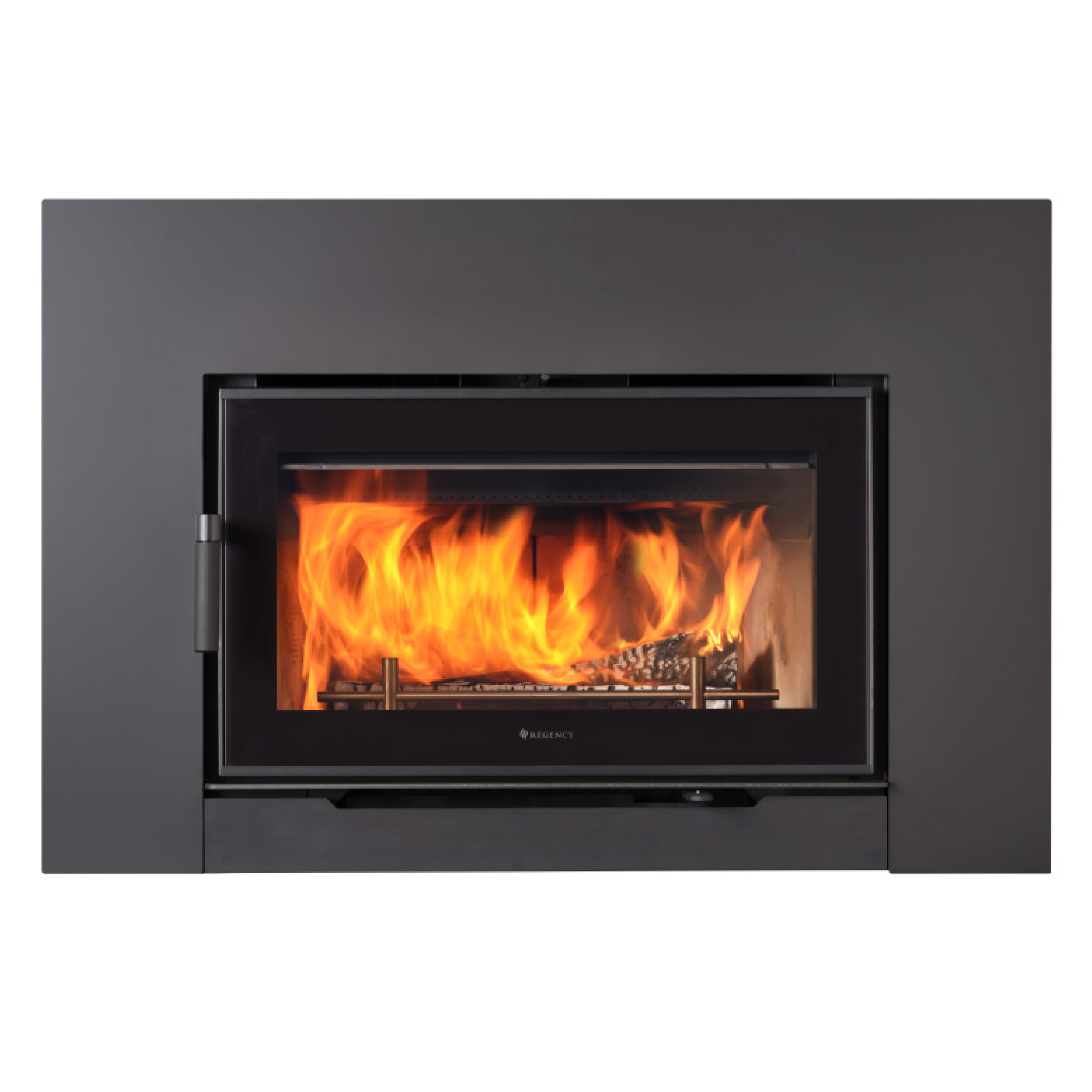Alterra Pro™ i3000 wood fireplace insert with glass front and active flames