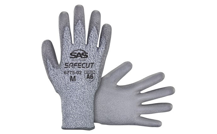 Cut Resistant SafeCut™ HPPE Knit, Polyurethane Coating Gloves, Cut Level A6