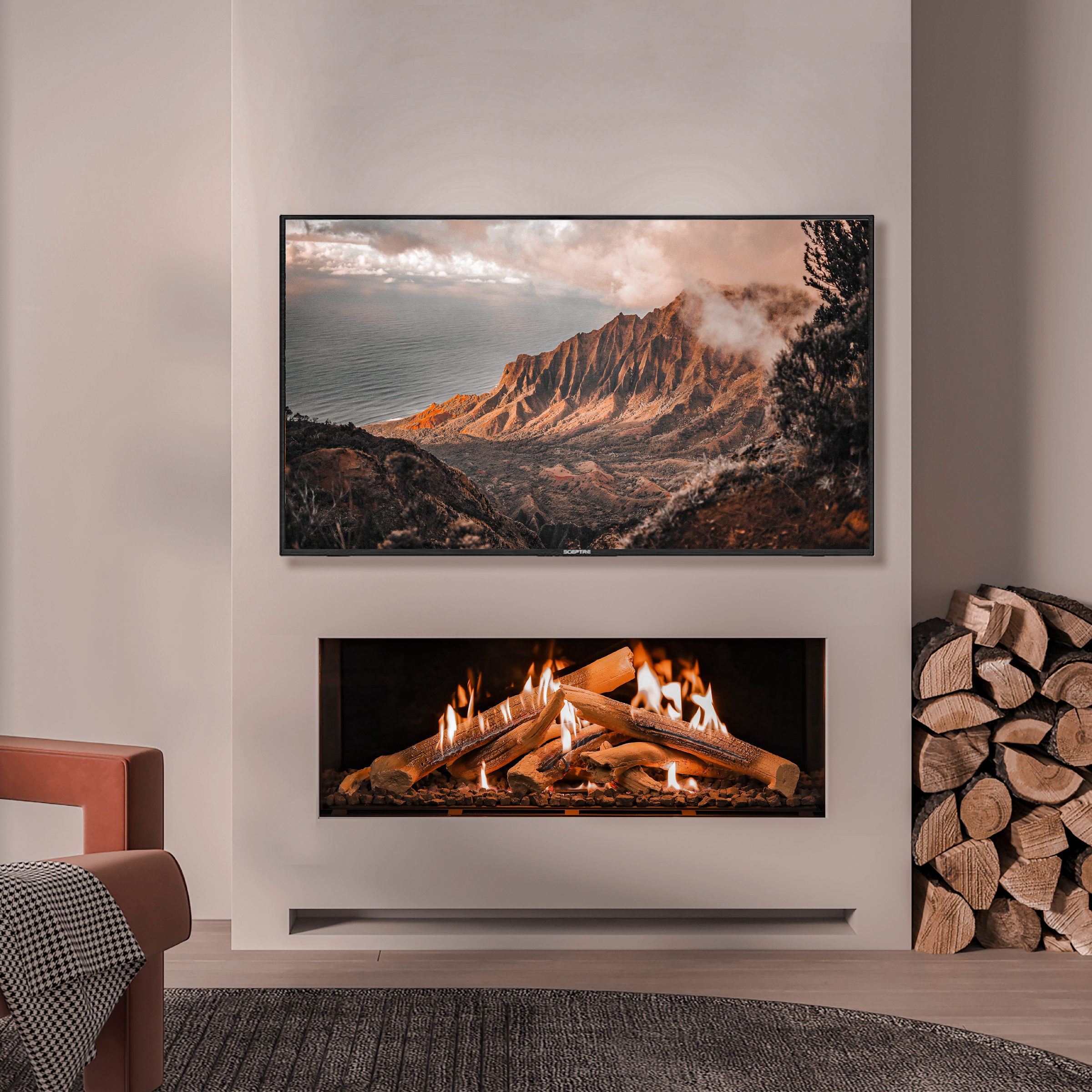 Front Facing Fireplace with Wilderness Burner and Protective Screen