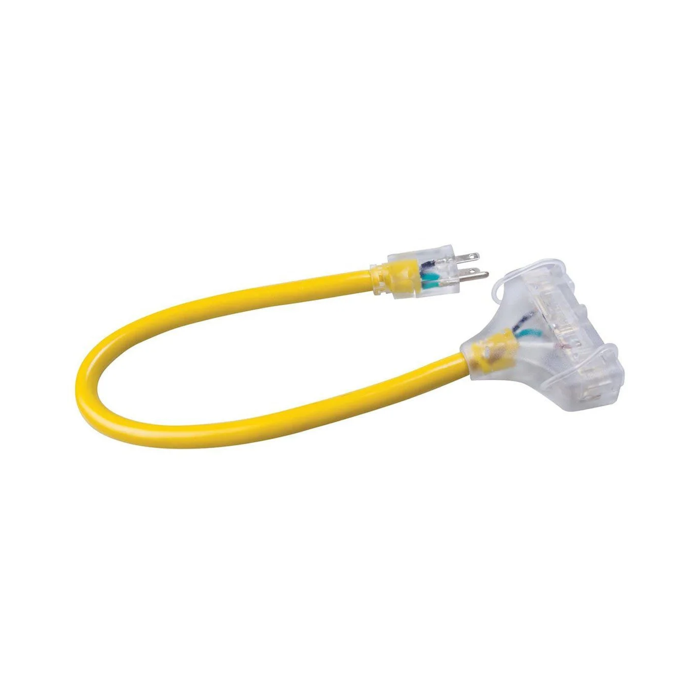 2ft Yellow Triple-Tap Extension Cord Adapter