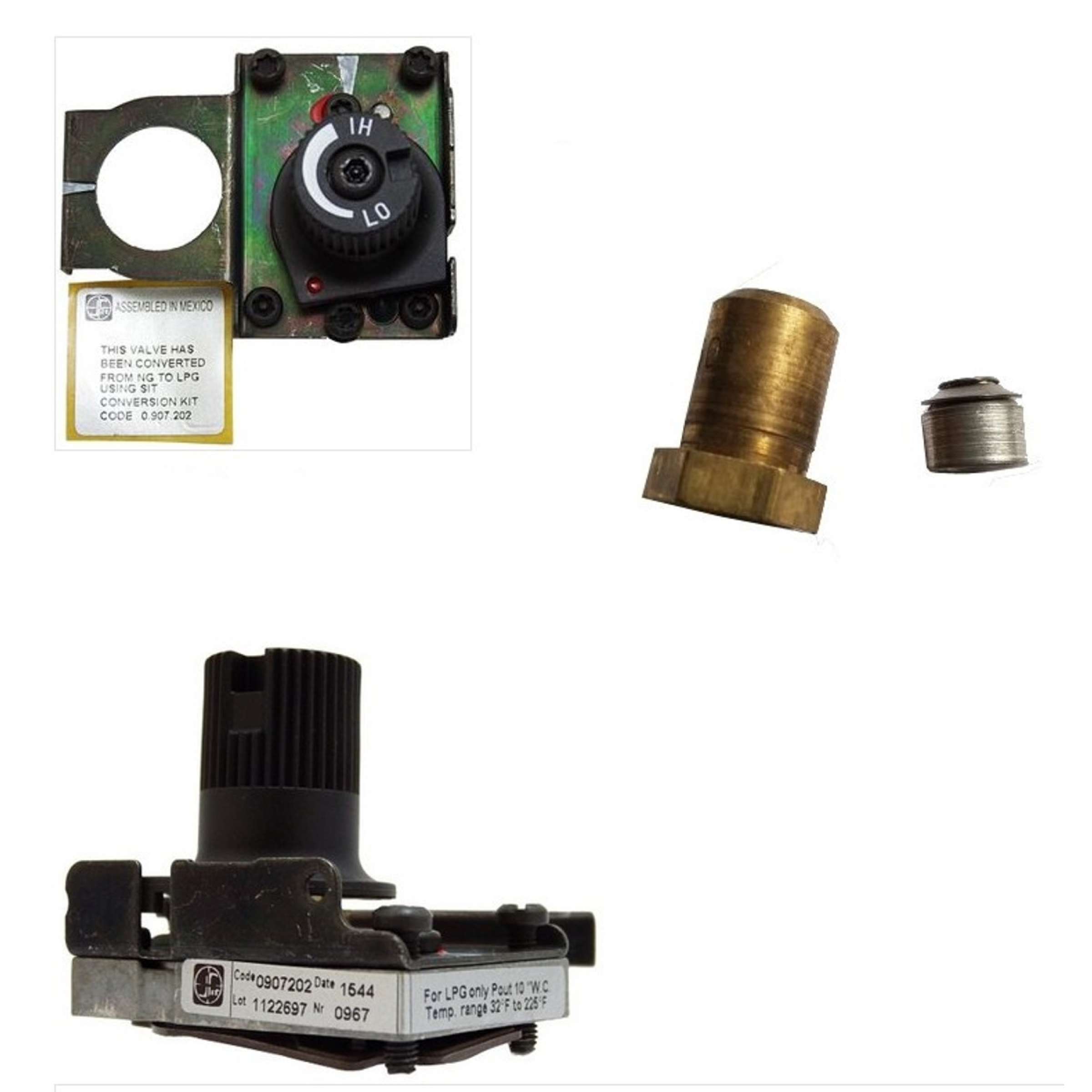 Gas stove conversion kit with valve, brass adapter, and metal fitting