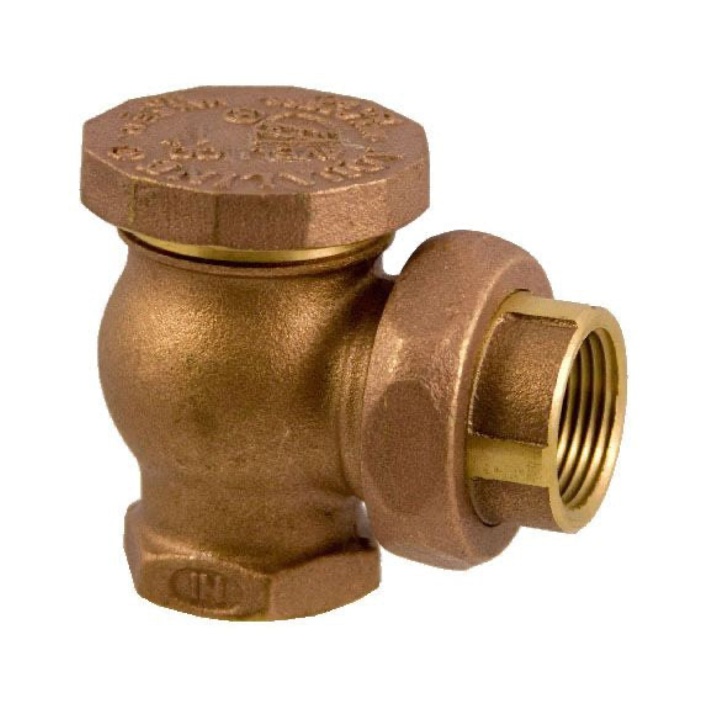Brass vacuum breaker with union fitting and threaded outlet, round cap with markings